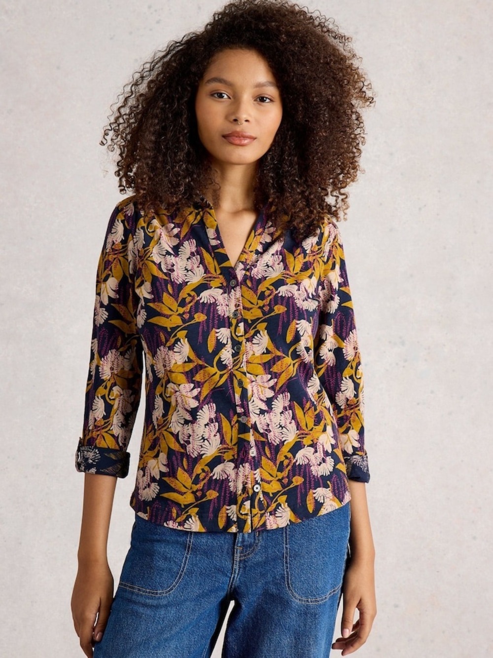 White Stuff Purple/Yellow Annie Jersey Shirt